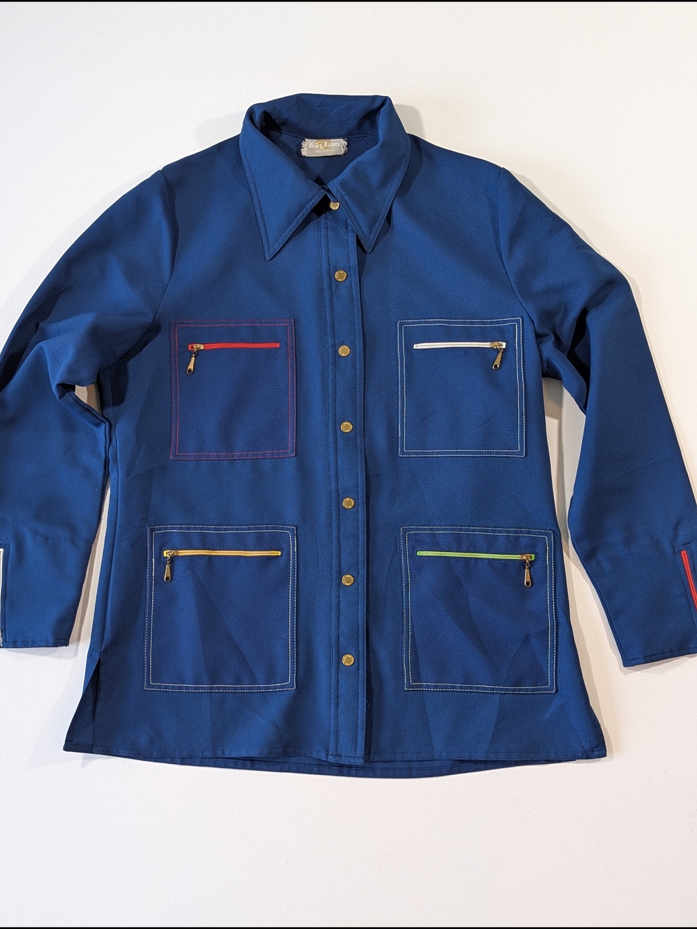 Vintage King James Utility Pocket Shirt Button Up Blue with Contrast Zip Accents - Picture 7 of 14